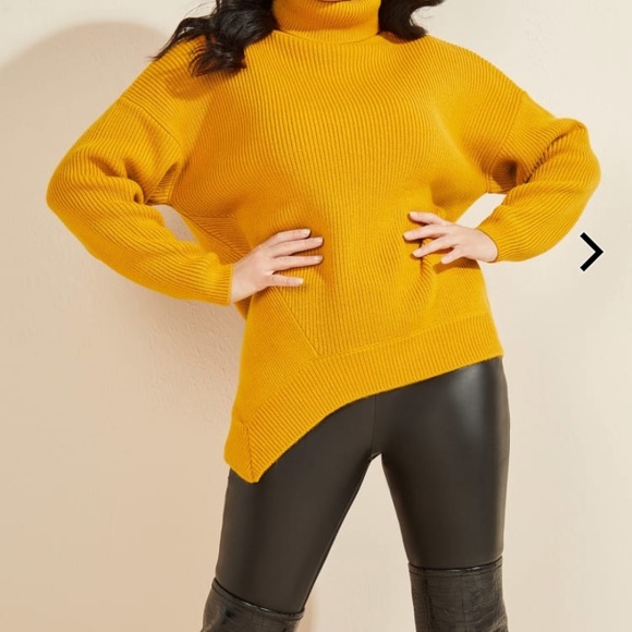 Marciano Mustard Colour Turtleneck Asymmetrical Sweater - Size XS - Picture 2 of 10